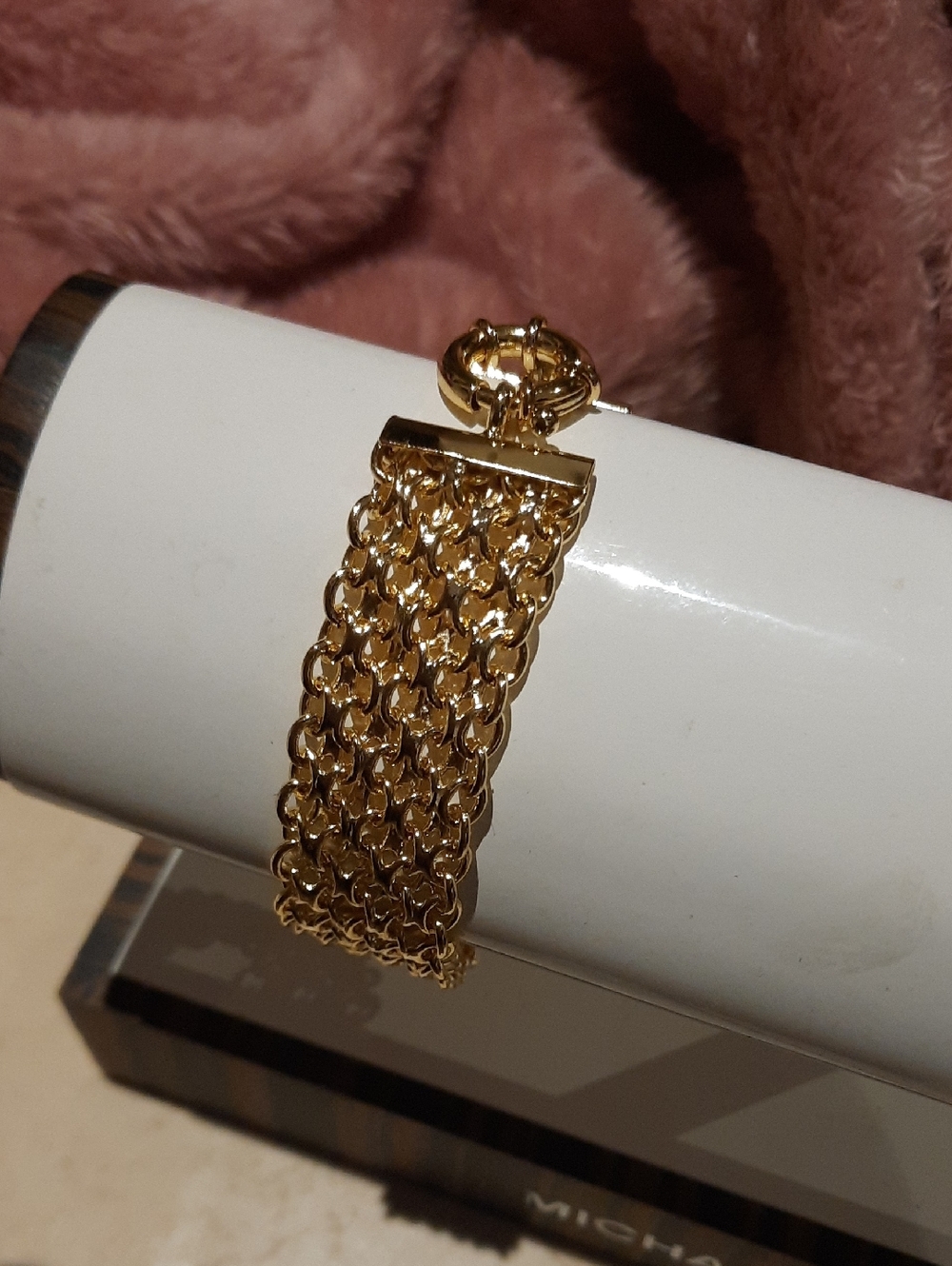 NWT SEXY GOLD OVER STAINLESS STEEL 7/8"WIDE! BISMARK 7-3/4" BRACELET